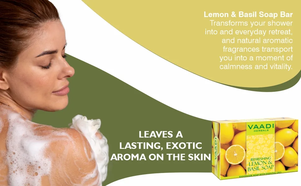 Vaadi Herbals Lemon & Basil Oil Bar Soap 2.65 Ounce Each (Pack of 8) - Lemon Soap