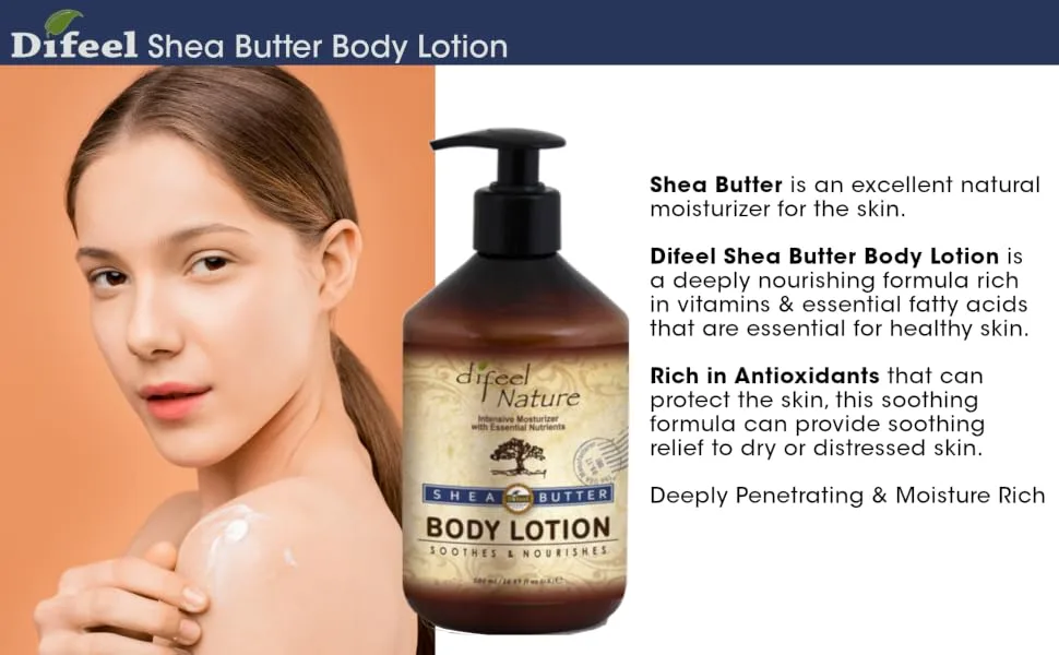 Difeel Nature Moisturizing Body & Hand Lotion - Shea Butter 16.9 ounce (2-PACK) - Difeel Shea Butter Lotion APLUS