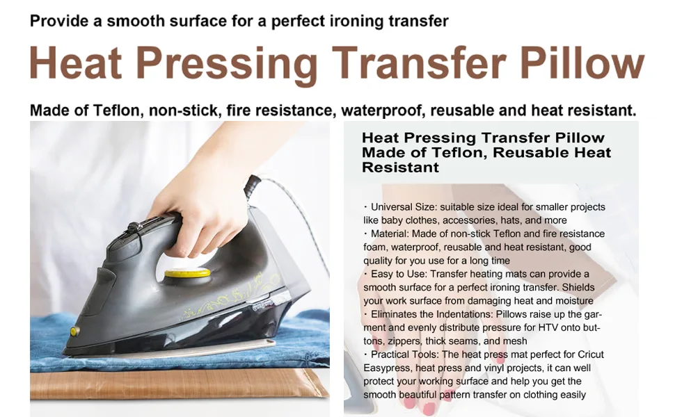 Heat Press Pillow Heat Pressing Transfer Pillow Teflon Heat Resistant Pressing Pillows for Screen Print and Heat Pressing Shirts (4 Pack 4 Sizes) - Teflon Pillows