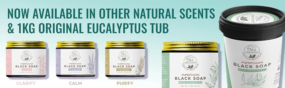 Natural Elephant Moroccan Black Soap 200g (7oz) and 2 Pack Exfoliating Hammam Glove Combo (Pure Black) - Now Available in Other Natural Scents & 1kg Original Eucalyptus tub