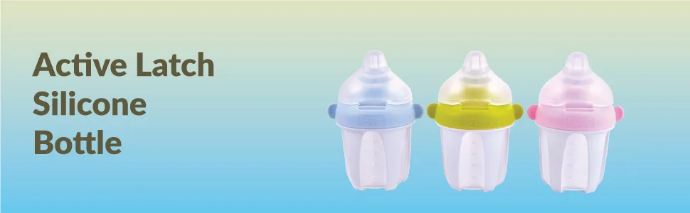 Kiinde Active Latch Silicone Baby Bottle Anti Colic Leak Proof Easy to Clean Includes 2 Medium Flow Active Latch Nipples with Covers 4 Ounce 2 Count Blue - Active Latch Silicone Bottle