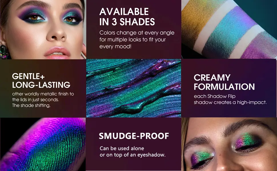 BIOKUSY 3 Pack Multichrome Liquid Eyeshadow Chameleon Metallic Color Shifting One-Swipe Coverage Quick-Drying & Waterproof Holographic Glitter Shimmer Eye Shadow Makeup Set (3 Pack Gift Kit) - duochrome eyeshadow