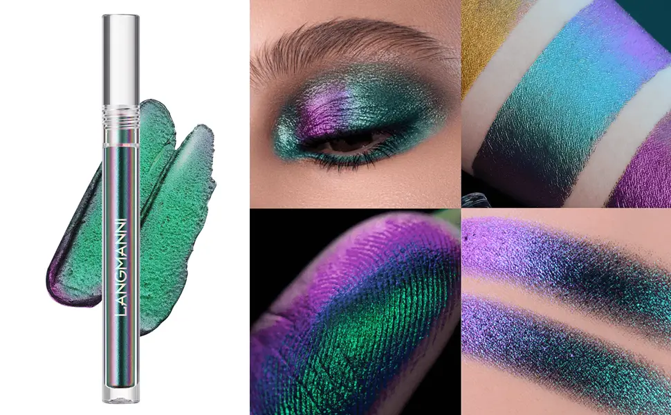 BIOKUSY 3 Pack Multichrome Liquid Eyeshadow Chameleon Metallic Color Shifting One-Swipe Coverage Quick-Drying & Waterproof Holographic Glitter Shimmer Eye Shadow Makeup Set (3 Pack Gift Kit) - peacock eyeshadow liquid