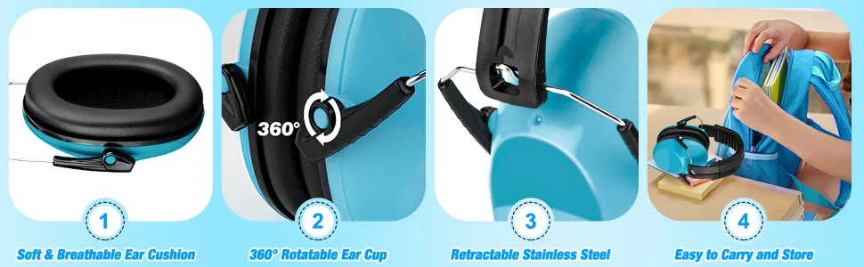BlueFire Kids Noise Cancelling Ear Muffs 2 Pack Sound Blocking Over Ear Headphones Foldable Hearing Protection Ear Muffs Blue 1 - Protection Safety Earmuffs 5