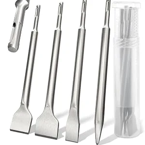 KSP-Tec - SDS-Plus Chisel Set for SDS+ Rotary Hammers with Tile Chisel with Storage Case for Masonry Concrete Brick Stone 4pcs SDS Plus Chisel Set - SDS + Chisel