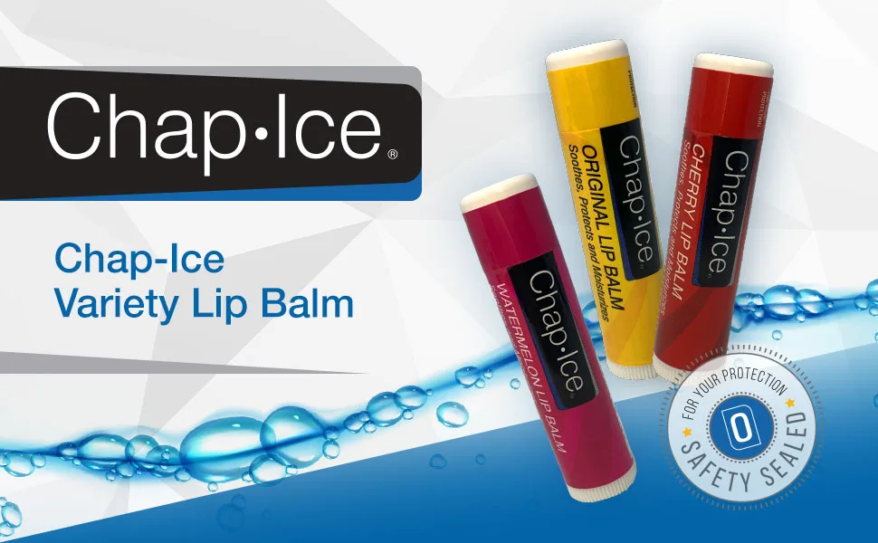 Chap-Ice Assorted Lip Balm - (24 count) Cherry Watermelon & Original Flavors - Skin Protectant - Made in the USA Refill (NO display) - ChapIce Lip Balm Logo with Watermelon Flavored Lip Balm