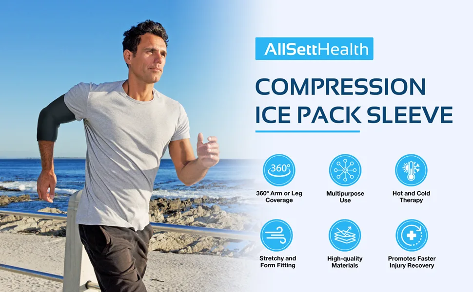 AllSett Health Hot and Cold Compression Ice Pack Sleeve (360 Coverage) | Pain Relief Support for Joints and Muscles Sleeve for Knee Elbow Legs Arm Large - banner