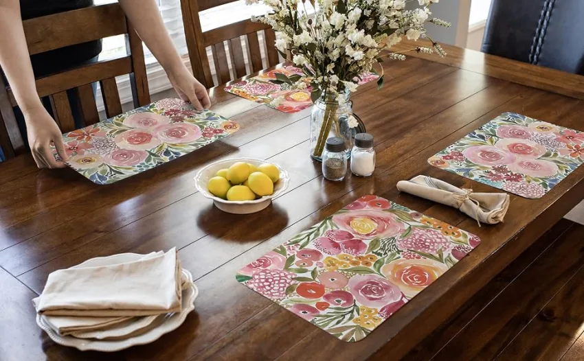 CounterArt Full Bloom Reversible Easy Care Flexible Plastic Placemat 4 Pack Made in The USA BPA Free Easily Wipes Clean - Full Bloom Reversible Decofoam Placemat Set of 4