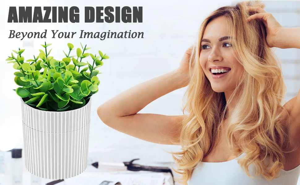 YCROJBK Denture Bath Invisible Denture Case Designed As Artificial Eucalyptus Potted Plants Denture Cup With Strainer For Retainer Mouth Guard & Dentures Perfect For Home Decoration - white Bathroom Organization