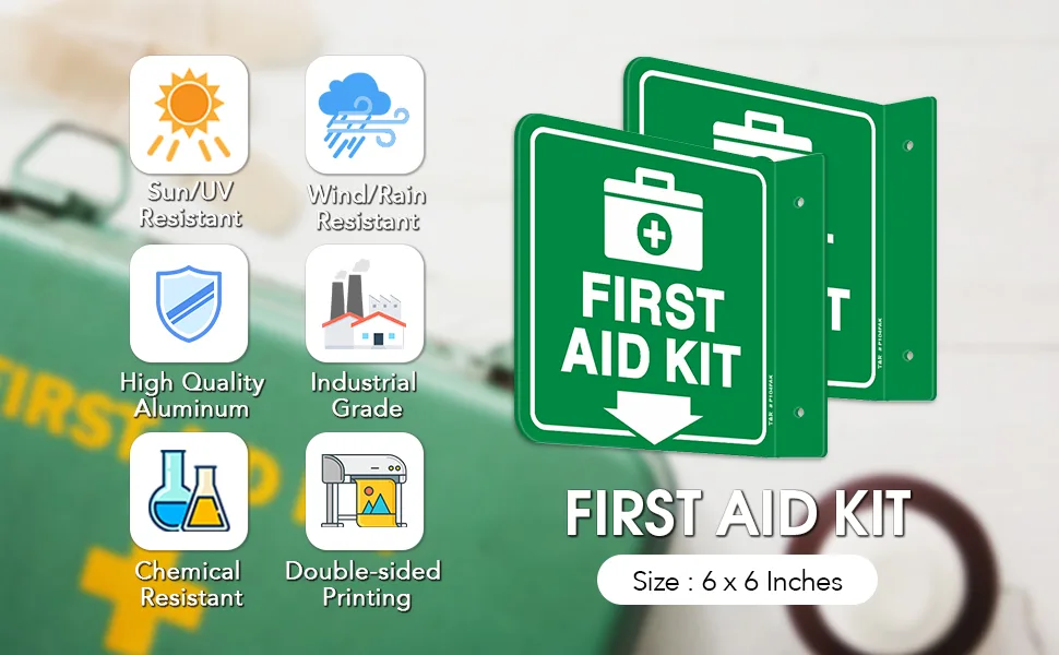 T&R First Aid Kit Sign First Aid Kit with Down Arrow - 2 Pack - 6 x 6 Inches Acrylic 2 pre-drilled holes Includes Matching Screws Use for Office/Business - product information 2