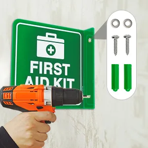 T&R First Aid Kit Sign First Aid Kit with Down Arrow - 2 Pack - 6 x 6 Inches Acrylic 2 pre-drilled holes Includes Matching Screws Use for Office/Business - product information 3