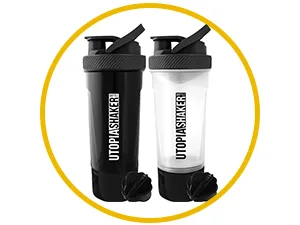 Utopia Home 2-Pack Shaker Bottle - 24 Ounce Protein Shaker Bottle for Pre & Post workout drinks - Classic Protein Mixer Shaker Bottle with Twist and Lock Protein Box Storage(All Black & Clear/Black) - Shaker Bottle