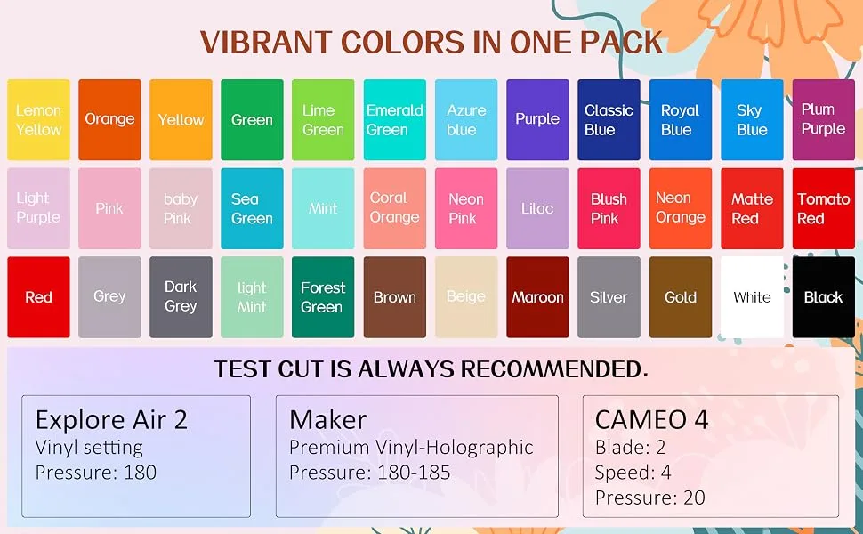 TECKWRAP Permanent Adhesive Vinyl Sheets 12 x 12 40 Sheets/Pack Assorted Colors for Craft Cutters Glossy - assorted color pack