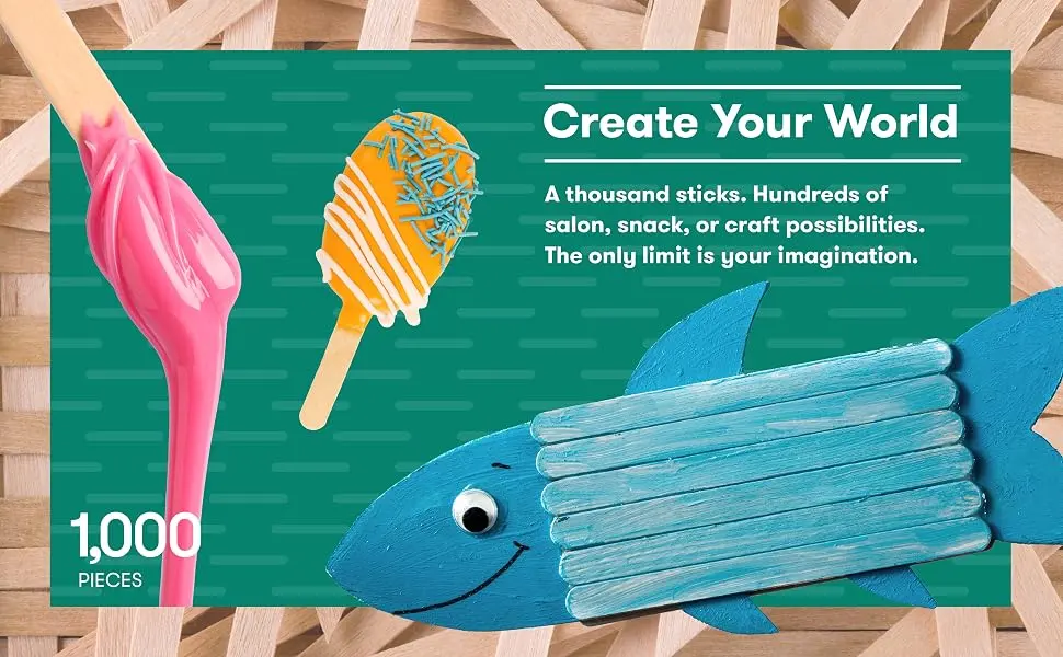 2000 pcs Jumbo Wooden Craft Sticks Pack - Bulk Popsicle Sticks for Arts & Crafts Projects Holiday Ornament Crafting Ice Cream Waxing 2 000 Pieces - Create your World