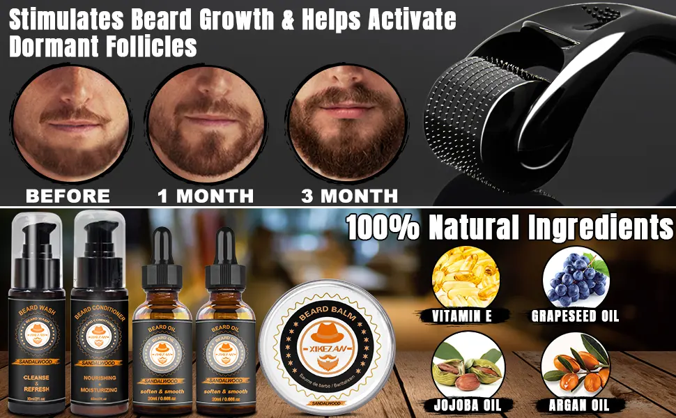 Upgraded Beard Grooming Kit w/Beard Conditioner 2 Pack Beard Oil Beard Balm Beard Brush Beard Shampoo/Wash Beard Comb Mustache Scissors Storage Bag Beard E-Book Beard Growth Care Gifts for Men - beard kit
