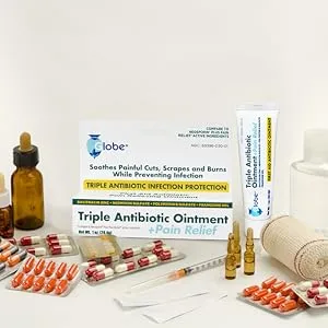 Globe Triple Antibiotic + Pain Relief Dual Action Ointment 1 Oz | 24 Hour Pain and Infection Protection (12- Value Pack) (12 Pack) - globe triple plus pain ointment
