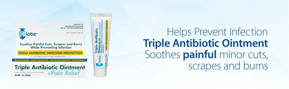 Globe Triple Antibiotic + Pain Relief Dual Action Ointment 1 Oz | 24 Hour Pain and Infection Protection (12- Value Pack) (12 Pack) - TRIPLE PAIN