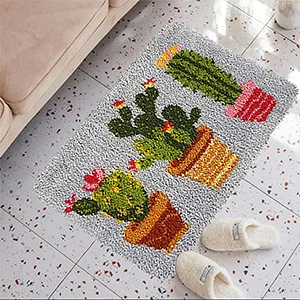 HCDMRE Tapestry Kits Latch Hook Rug Kits Carpet Embroidery Latch Hook Rug Needlework Button Package DIY Rugs Hook Rug Point Rug Cactus - latch hook kit