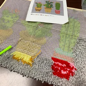 HCDMRE Tapestry Kits Latch Hook Rug Kits Carpet Embroidery Latch Hook Rug Needlework Button Package DIY Rugs Hook Rug Point Rug Cactus - latch hook kit