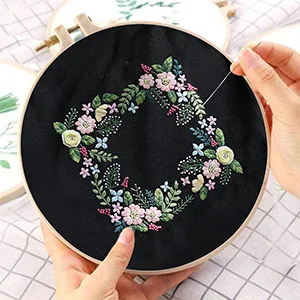 Homiton 2 Pack Embroidery Kit Canvas Tote Bag with Patterns for Beginners Personalized Canvas Bag Cross Stitch Kits Bamboo Embroidery Hoops Tools English Instruction for DIY (Black White) - 22222