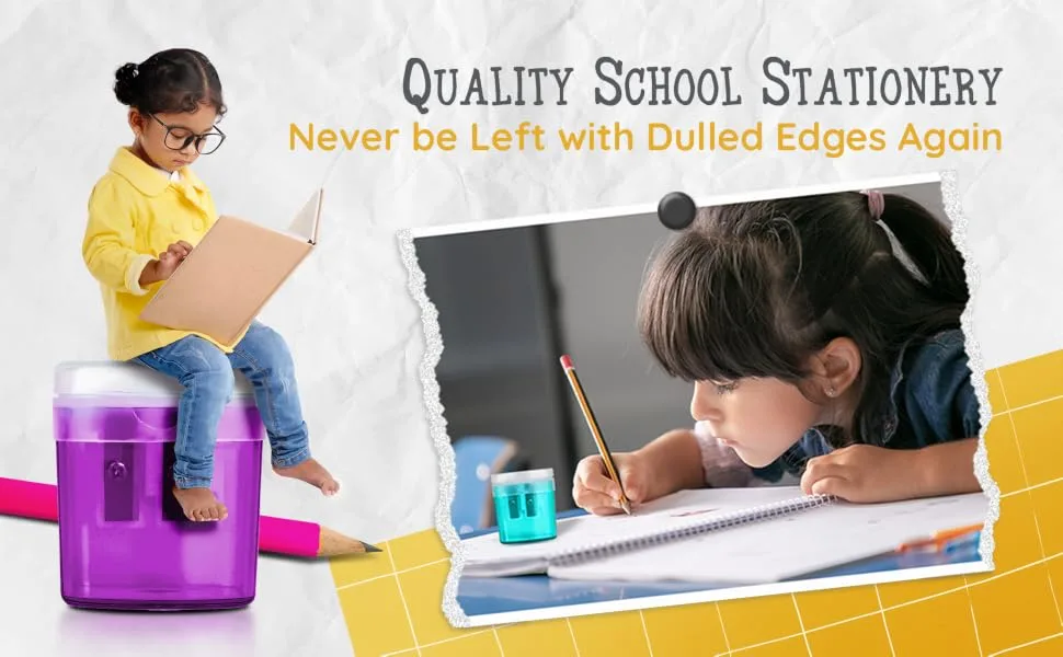 100 Pack Pencil Sharpeners Bulk - Double Hole Sharpener for Classroom Supplies Pencil Sharpener for Kids Colored Pencil Sharpener for School Supplies. Handheld Pencil and Crayon Sharpener - 100 Pack Pencil Sharpeners Manual Double Hole Pencil Sharpener with Lid