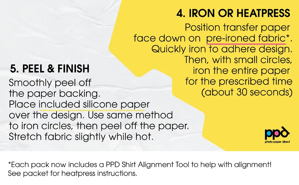 PPD Inkjet PREMIUM Iron-On Light T Shirt Transfers Paper LTR 8.5x11 pack of 40 Sheets (PPD001-40) - steps 4-5
