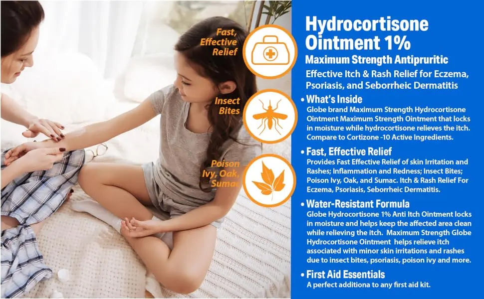 Globe Hydrocortisone 1% Maximum Strength Transparent Ointment 1 oz | Anti-Itch Ointment for Redness Swelling Itch Rash Dermatitis Bug/Mosquito Bites Eczema Hemorrhoids & More (12 Pack) - Hydro ointment