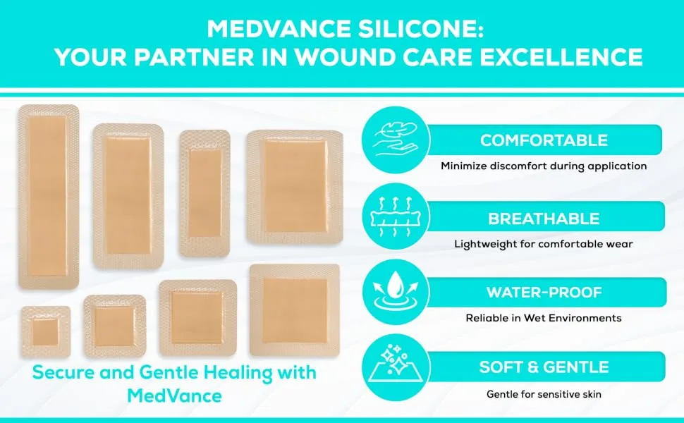 MedVanceTM Silicone - Bordered Silicone Adhesive Foam Dressing (6x6 (4.1x4.1 pad) 10 Pack - bordered silicone foam wound dressings