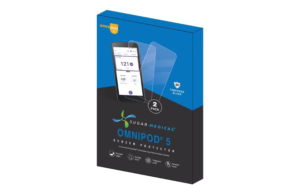 Sugar Medical Omnipod 5 Screen Protector. Protect your Omnipod 5 Automated Insulin Delivery System Controller from cracks scratches and scrapes. 2 Pack. - screen