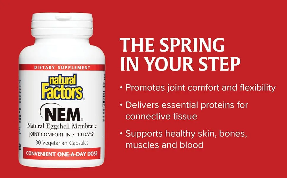Natural Factors NEM Natural Eggshell Membrane Promotes Joint Comfort and Flexibility 30 Capsules 30.0 Servings (Pack of 1) - The spring in your step