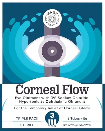 BASE LABORATORIES Corneal Flow Corneal Edema Eye Ointment | Temporary Relief from Corneal Edema | Sodium Chloride Ophthalmic Ointment USP 3% | Hypertonicity Eye Drops Solution - Triple Pack - 15g - EBMD lubricating eye gel corneal dystrophy prescription Insurance Night time Day time
