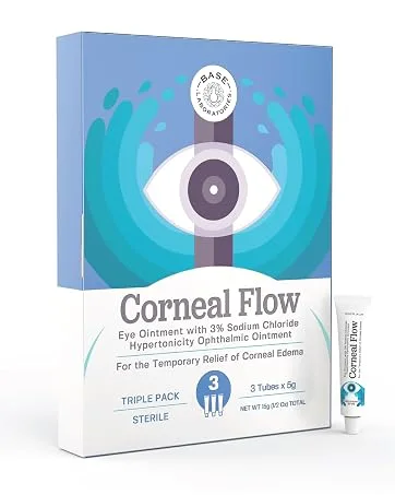 BASE LABORATORIES Corneal Flow Corneal Edema Eye Ointment | Temporary Relief from Corneal Edema | Sodium Chloride Ophthalmic Ointment USP 3% | Hypertonicity Eye Drops Solution - Triple Pack - 15g - opthalmic ointment eye support eye health support