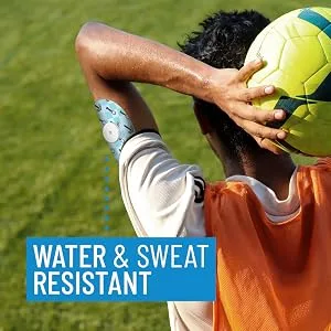 Rockadex - Freestyle Libre Sensor adhesives Custom-Designed Freestyle Libre Patches Diabetic Supplies 10 Pack Bee Design - Man throwing soccer ball with Libre adhesive tape on arm. Water and sweat resistant.