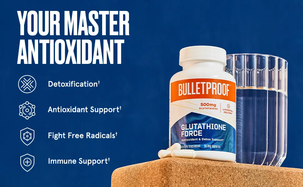 Bulletproof Glutathione Force Antioxidant and Detox Support Capsules 90 Count Supplement for Liver Detox and Immune Support - Glutathione Force is your ultimate master antioxidant; detoxification; fight free radicals; immune