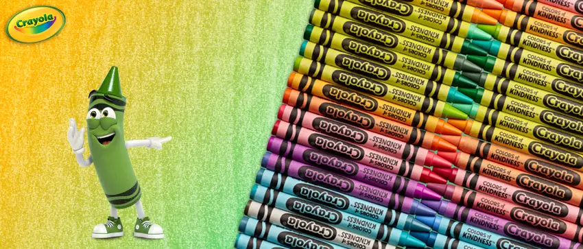 Crayola Crayon Classpack Large Crayons 400ct Bulk Crayons for Classroom School Supplies for Teachers Standard Packaging - Green Crayola Crayon pointing at an assortment of crayola crayons