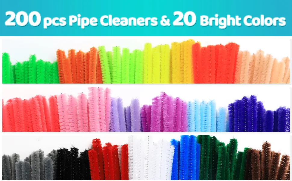 200psc 20colors Pipe Cleaners Chenille Stems Pipe Cleaners for Crafts Pipe Cleaner Crafts Art and Craft Supplies Small pack Multi-Color - product information 13