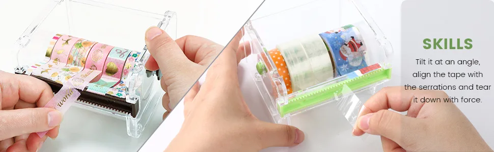 molshine 2 Pack Transparent Desktop Multi Washi Masking Tape Storage Dispenser Tape Cutter Tape Roll Holder (Not Include Masking Tape) (Yellow&Green) - product information 16