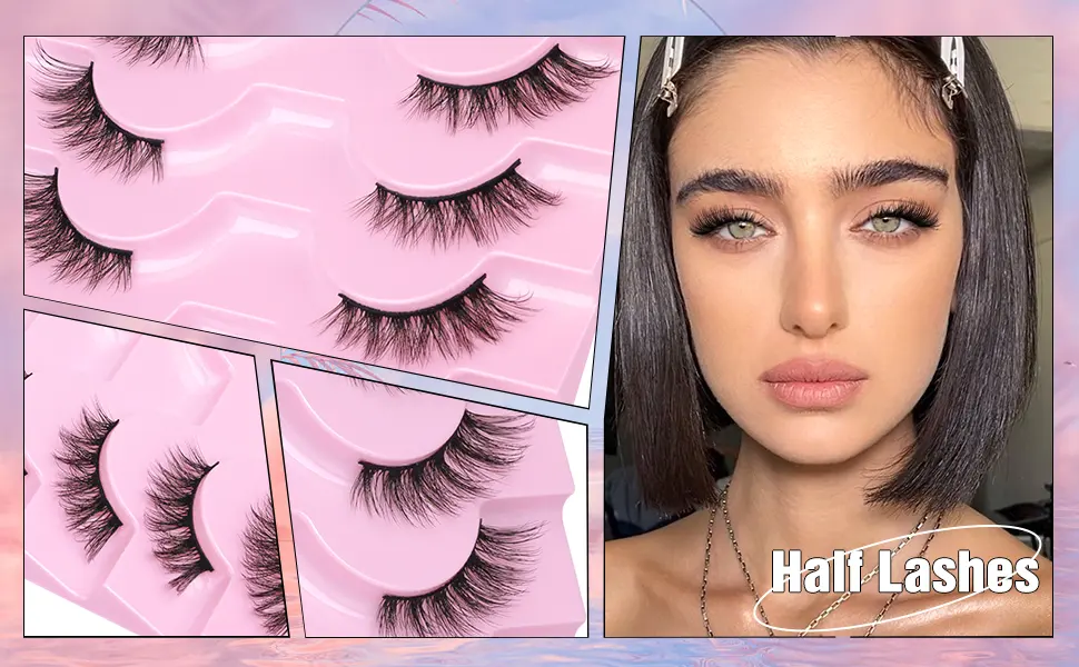 Half Lashes Natural Looking Cat Eye Lashes Accent Eyelashes Multi-layers Wispy Fluffy 3D Curly False Lashes Pack by Mavphnee - Half lashes