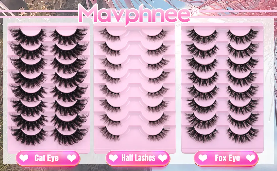 Half Lashes Natural Looking Cat Eye Lashes Accent Eyelashes Multi-layers Wispy Fluffy 3D Curly False Lashes Pack by Mavphnee - Mavphnee Lashes