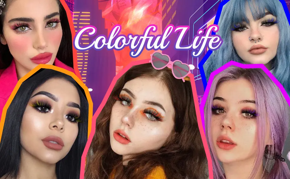 Colored Lashes Mink Fluffy Volume False Eyelashes 20MM Curly Long Dramatic Lashes with Color Full 5D Wispy Fake Eyelashes Pack 5 Pairs Pink Blue lashes by Mavphnee - colored lashes, colored life.
