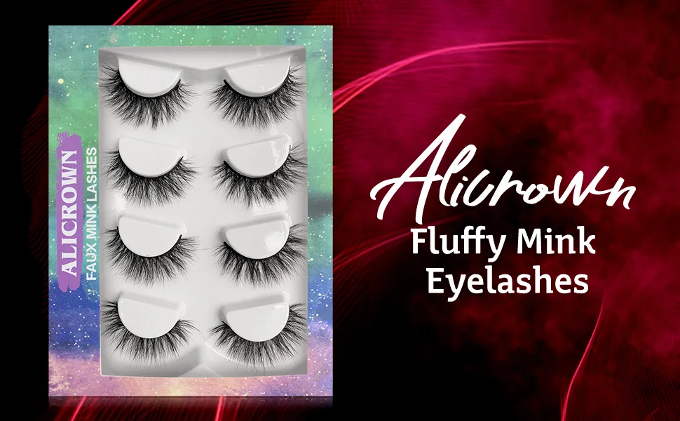 ALICROWN Faux Mink Lashes Pack 3D Volume Natural Fluffy Wispies Cross False Eyelashes C- Faux Mink - sdsa