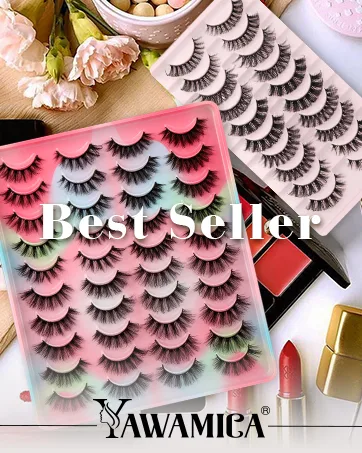 False Eyelashes Natural Mink Lashes 15mm Wispy Curl Eyelashes 5D Fluffy Volume Cat Eye Fake Lashes Pack 8 Pairs by Yawamica - Yawamica