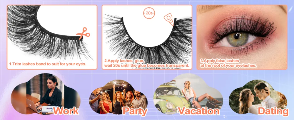 Fox Eye Lashes Fluffy Eyelashes Natural Looking 20MM Wispy False Lashes 8D Full Volume Faux Mink Eyelash Pack 7 Pairs Fox Eye 7L - how to apply false lashes
