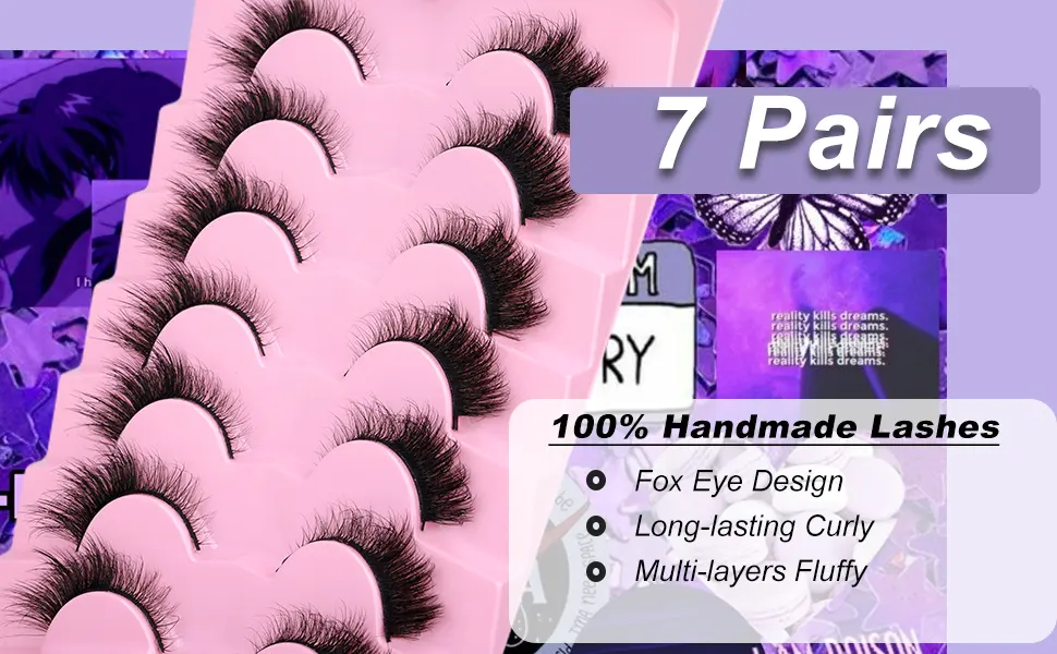 Fox Eye Lashes Natural Looking Wispy Eyelashes D Curl Fluffy Faux Mink Lashes Multi-layers Volume False Lashes 7 Pairs Pack by Mavphnee 7M - 7 Pairs Fox Eye Lashes Pack