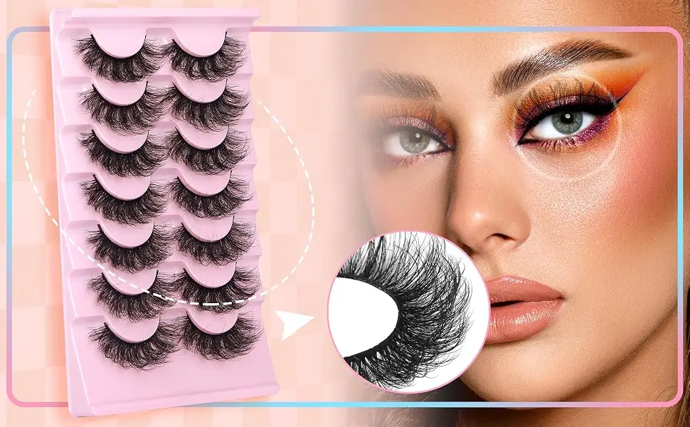 False Eyelashes Fluffy Lashes Mink Wispy Thick Volume Eye Lashes Curly Strip Lashes Extensions Natural Dramatic 20MM Long 7 Pairs Fake Eyelashes Pack A- Fluffy Wispy - natural lashes