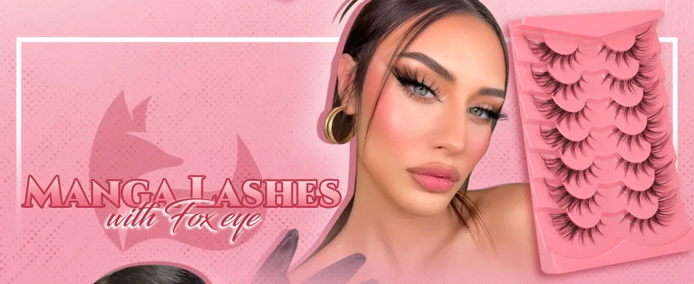 Newcally Lashes Manga Lashes Fox Eye False Eyelashes Clear Band Cat Eye Lashes Mink Lashes Fluffy Strip Lashes Wispy Anime Lashes Pack Spiky Cosplay Fake Eyelashes 7 Pairs E - Manga Fox - Eyelashes
