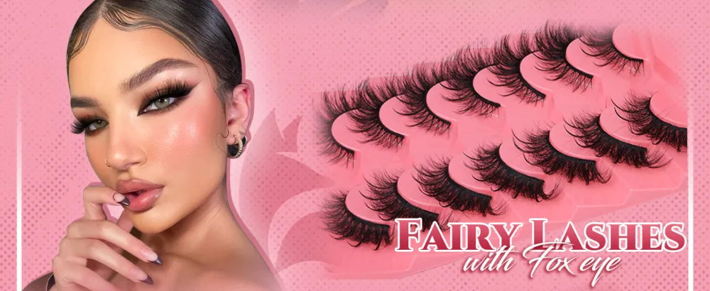 Newcally Lashes Manga Lashes Fox Eye False Eyelashes Clear Band Cat Eye Lashes Mink Lashes Fluffy Strip Lashes Wispy Anime Lashes Pack Spiky Cosplay Fake Eyelashes 7 Pairs E - Manga Fox - Fox Eye Lashes