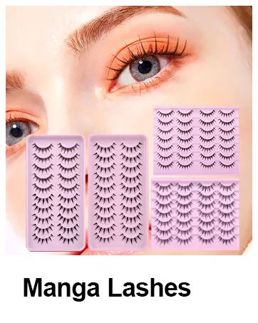 Newcally Lashes Manga Lashes Fox Eye False Eyelashes Clear Band Cat Eye Lashes Mink Lashes Fluffy Strip Lashes Wispy Anime Lashes Pack Spiky Cosplay Fake Eyelashes 7 Pairs E - Manga Fox - Manga Lashes Natural Look