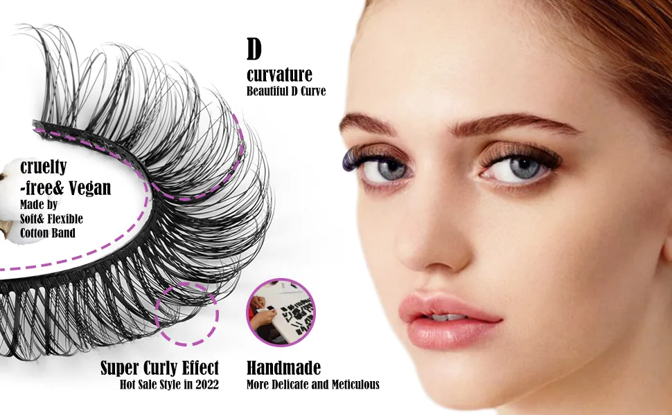 JIMIRE Cat-Eye Faux Mink Eyelashes D Curl Wispy Thin Russian Strip 15MM 3D Eyelash Natural Look 7 Pairs Pack - fluffy wispy lashes pack