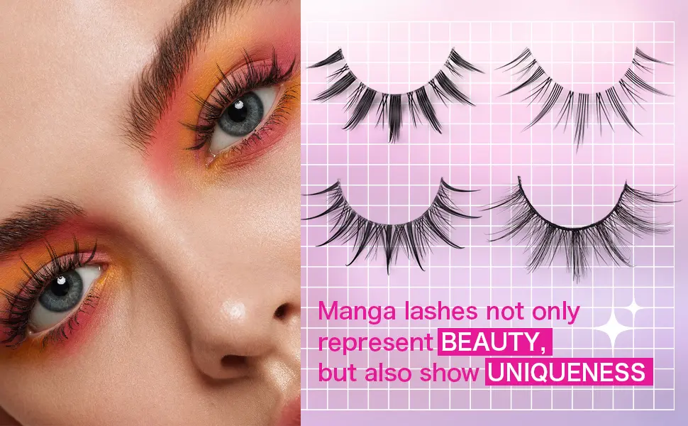 wiwoseo False Eyelashes Japanese Styles Spiky Lashes Cosplay Natural Wispy Fluffy Lashes 3D Effect 16MM False Eyelashes 10 Pairs Pack A-14MM - manga